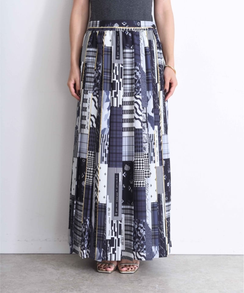 Drawer ウール シルク タック プリーツ フリンジ スカート 36 シルクデシンボトムタックギャザースカート