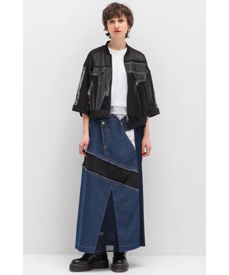 AULA AILA】DENIM COMBINATION PLEATS SKIRT | nou