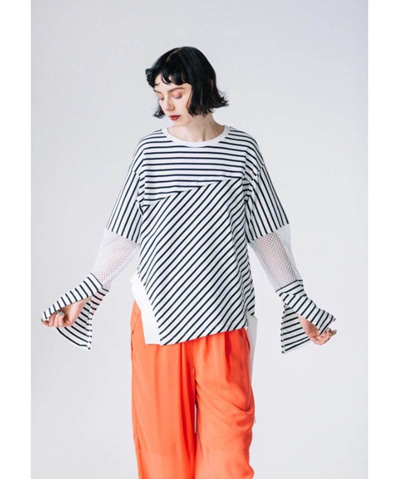 AULA AILA】BORDER MESH SLEEVE LONG T-SHIRT ボーダー AULA AILA】BORDER MESH SLEEVE LONG T-SHIRT ボーダー