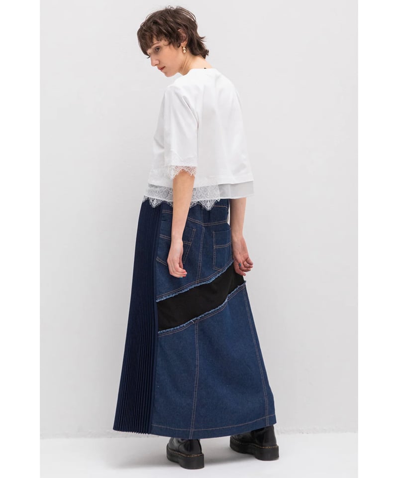 AULA AILA】DENIM COMBINATION PLEATS SKIRT | nou
