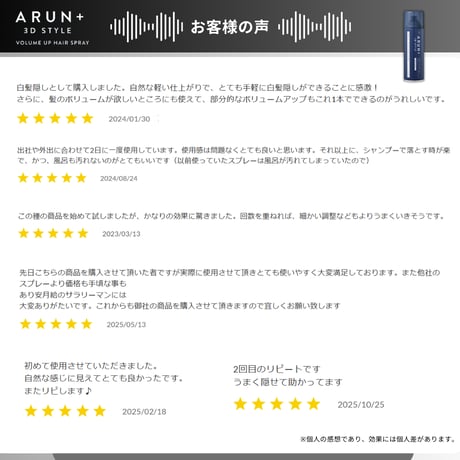 【定期便】ARUN＋ 3DSTYLE（アルンプラス 3Dスタイル） ボリュームアップヘアスプレー ナチュラルブラック 160ｇ 1本×1ヶ月