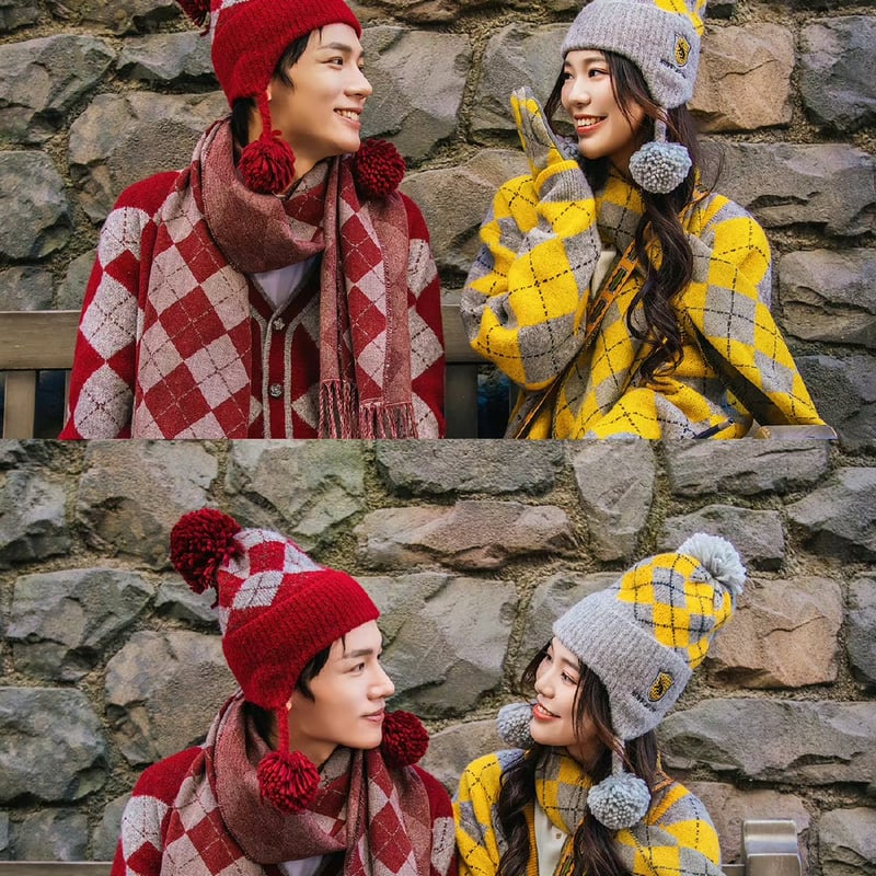 ハリーポッター公式 アーガイル柄手袋 裏起毛 ユニバーサルスタジオ