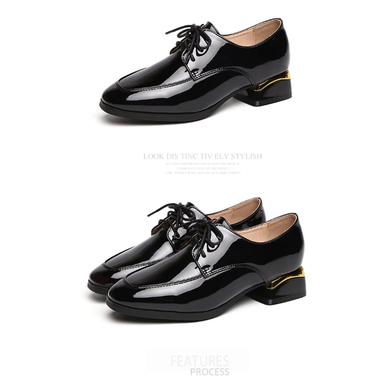 エナメルオックスフォードシューズ ブラック スクウェアトゥ ブロック