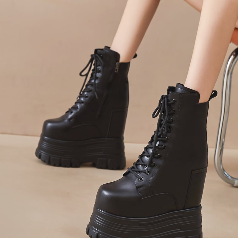 22㎝】シークレットブーツ レースアップ ショートブーツ