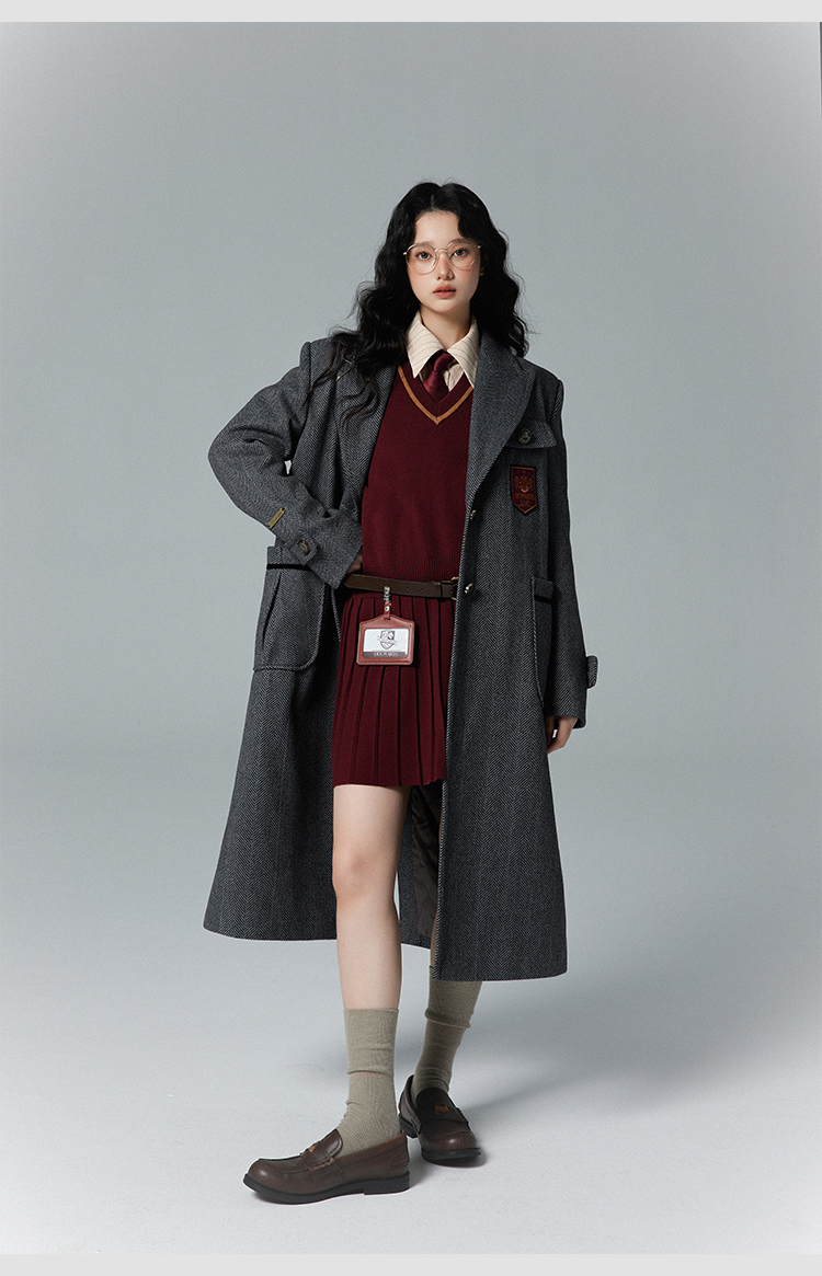 公式 ハリーポッター ヘリンボーン柄ロングコート ホグワーツ寮 4色