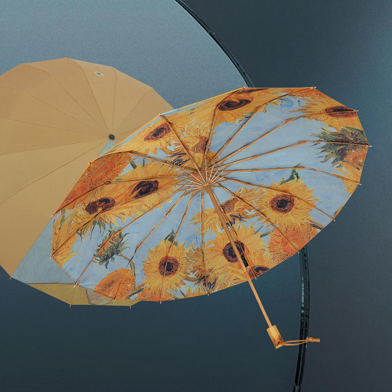 ゴッホ ひまわり 3段折りたたみ傘 晴雨兼用 ”2枚生地16本骨” 美術作品