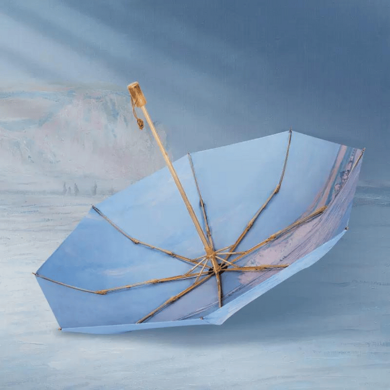 モネ「プールヴィルの干潮」 3段折りたたみ傘 晴雨兼用 ”8本骨2枚生地