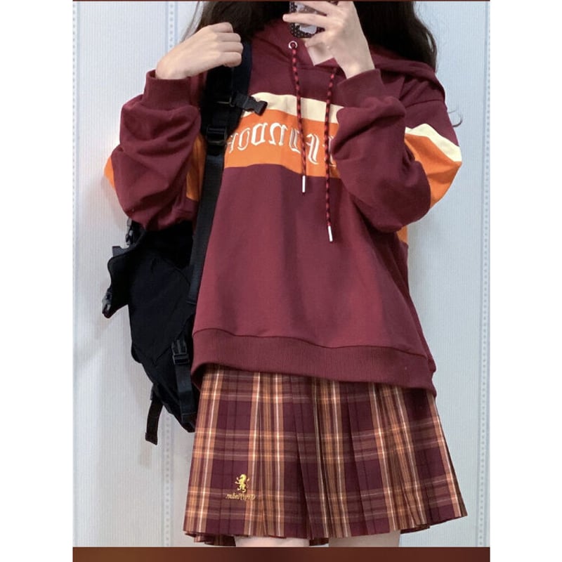 ハリーポッター KYOUKO ロゴ入りチェックミニスカート ハッフルパフ USJ 梗豆KYOUKO制服館 ハリーポッター ユニバ プリーツスカート JK