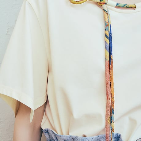 ゴッホの寝室の刺繍2wayコードネックTシャツ 美術作品シリーズ