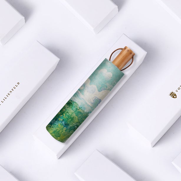 ゴッホ 緑の麦畑 3段折りたたみ傘 晴雨兼用 ”8本骨2枚生地” 美術