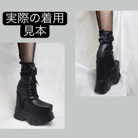 【+30㎝】 シークレットブーツ レースアップショートブーツ ブラック 厚底 コスプレ cos時代