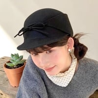ウールリボン クラシック キャスケット ブラック 帽子
