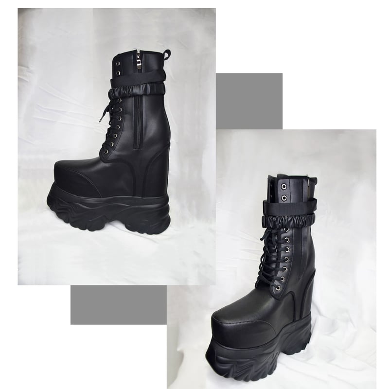 30㎝】 シークレットブーツ レースアップショートブーツ ブラック 厚底