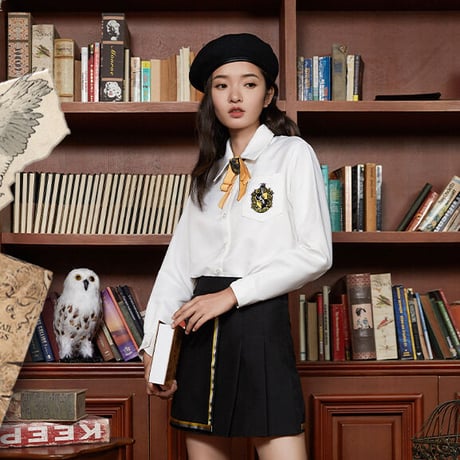 公式 ハリーポッター ブラウス Yシャツ 白 寮章 ワッペン  英国風 ホグワーツ制服 ME