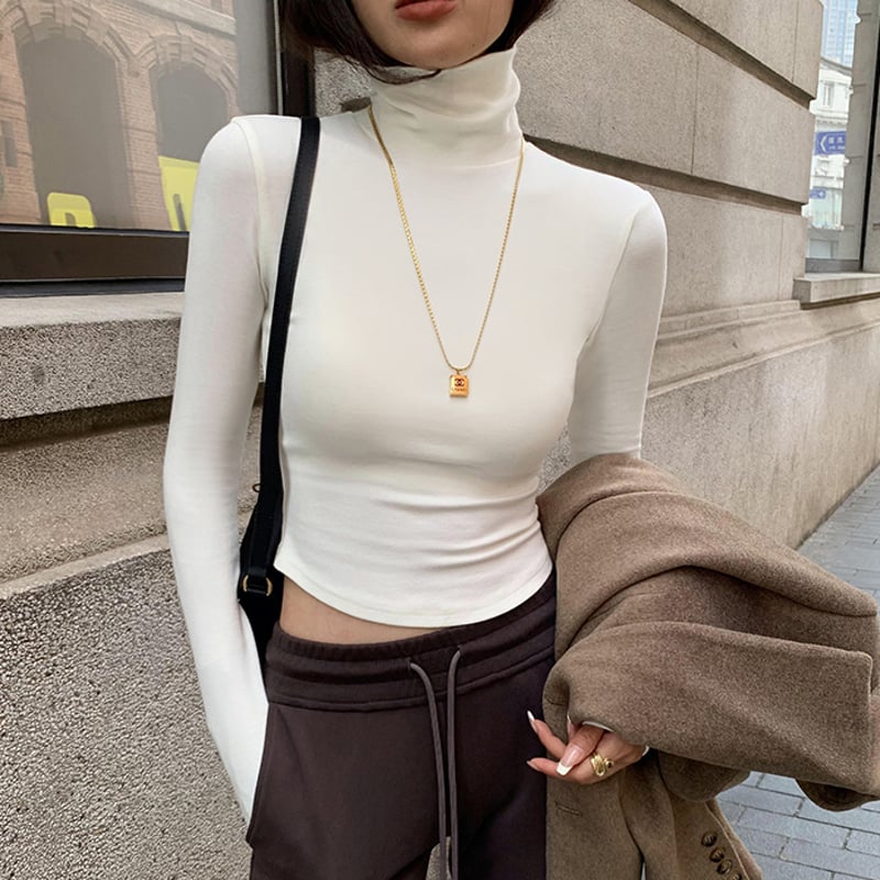 23AW slim zip longsleeve ハイネック モヘア 短丈 ショート丈 ハイネック長袖ニット 無地 ホワイト | Aki global