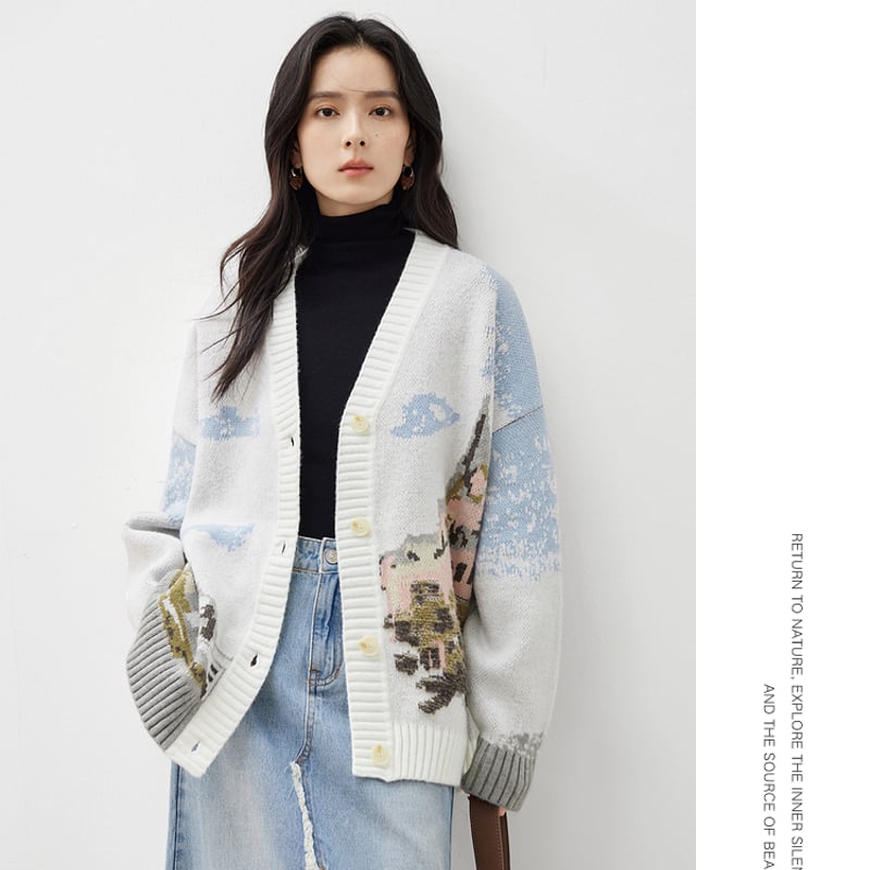 モネ「トルーヴィル海岸の遊歩道」 ニット カーディガン 美術作品