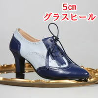 【5㎝グラスヒール】 フリンジオックスフォードシューズ スカイブルー×ブルー ツートンカラー ポインテッドトゥ