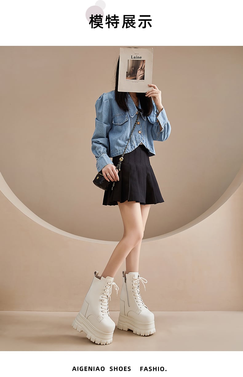 22㎝】シークレットブーツ レースアップ ショートブーツ