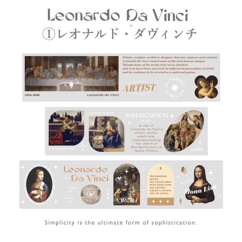 名画 透明マスキングテープ ダヴィンチ ゴッホ モネ ピカソ PET 美術