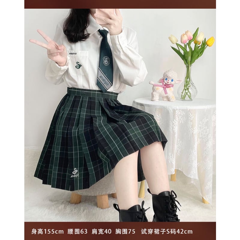 ハリーポッター チェックプリーツスカート コラボKYOUKO 公式 スリザリン ハリーポッター チェックプリーツスカート コラボKYOUKO 公式