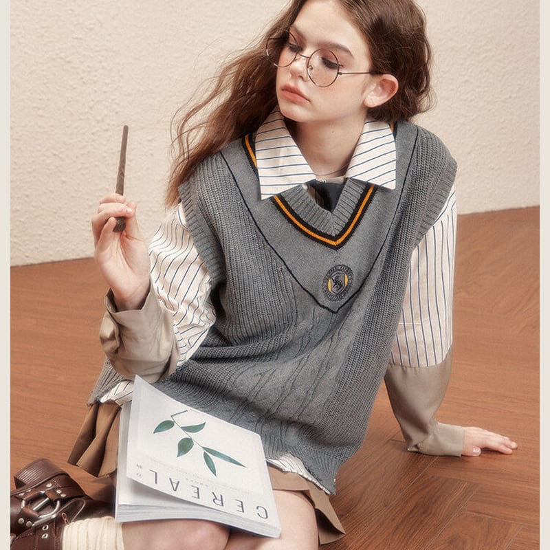 公式 ハリーポッター ダメージニット ベスト ホグワーツ寮 4色 日本  