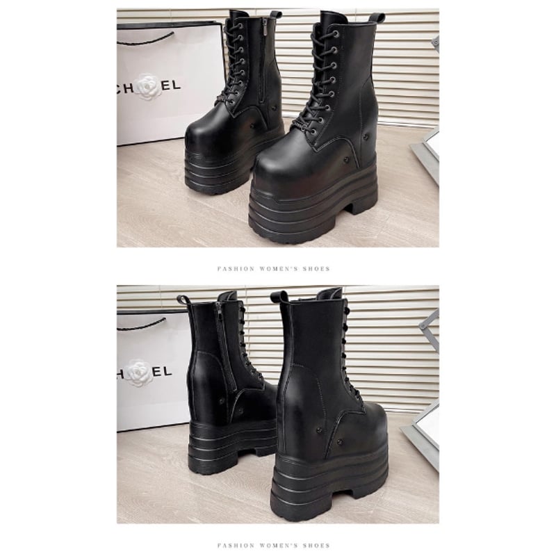 20㎝】 シークレットブーツ レースアップショートブーツ ブラック 厚底