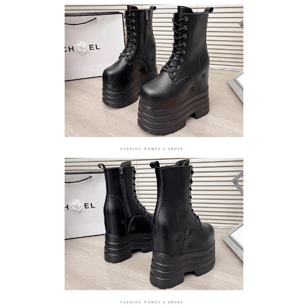 20㎝】 シークレットブーツ レースアップショートブーツ ホワイト 厚底