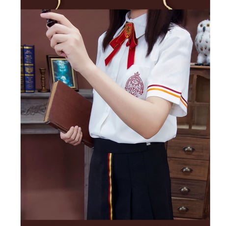 ハリーポッター  半袖2本線ライン 白シャツ レディース/メンズ  ホグワーツ制服 海外限定公式ライセンス品 ME