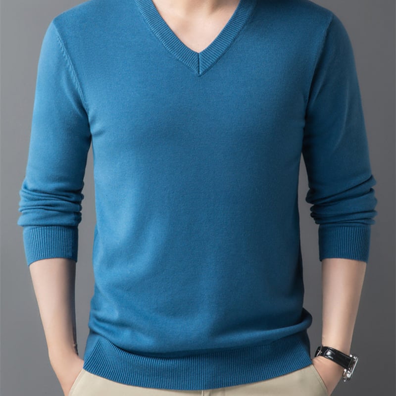 スカイブルー Vネックセーター 無地カラー スクールセーター ユニ