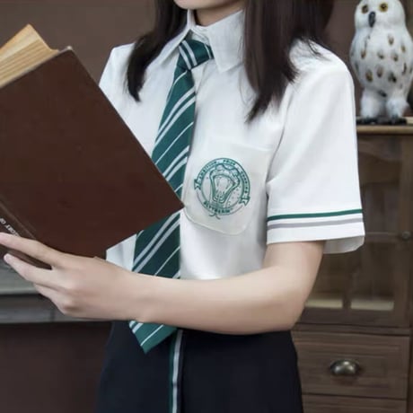 ハリーポッター  半袖2本線ライン 白シャツ レディース/メンズ  ホグワーツ制服 海外限定公式ライセンス品 ME