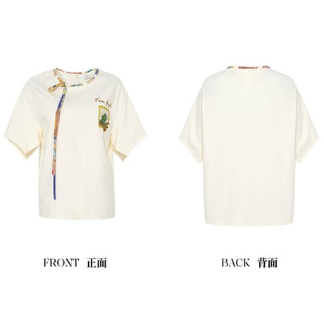 ゴッホの寝室の刺繍2wayコードネックTシャツ 美術作品シリーズ