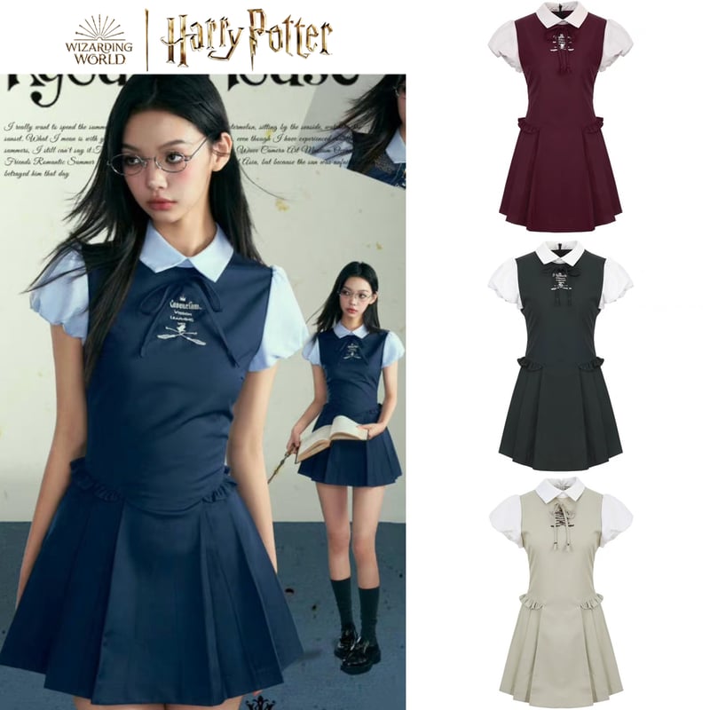ハリーポッター 半袖パフスリーブ スリム ワンピース KYOUKO2024夏