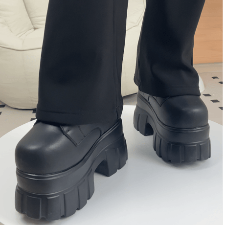 【+22㎝】シークレットブーツ レースアップ ショートブーツ ブラック 10㎝厚底 コスプレ