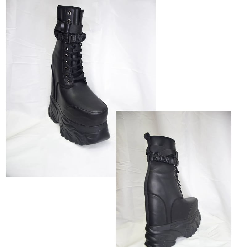 30㎝】 シークレットブーツ レースアップショートブーツ ブラック 厚底