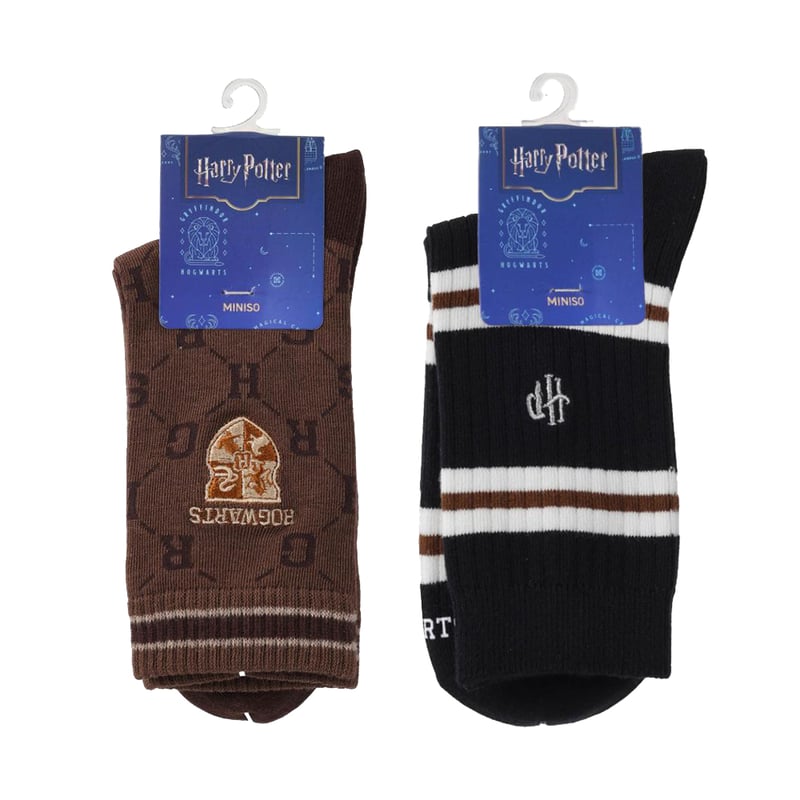 公式】 ハリーポッター 総柄ロゴ ホグワーツ靴下 ブラウン MINISO 海外