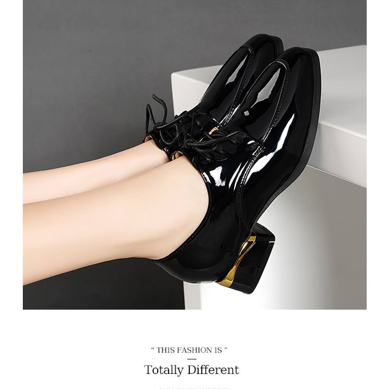 エナメルオックスフォードシューズ ブラック スクウェアトゥ ブロック