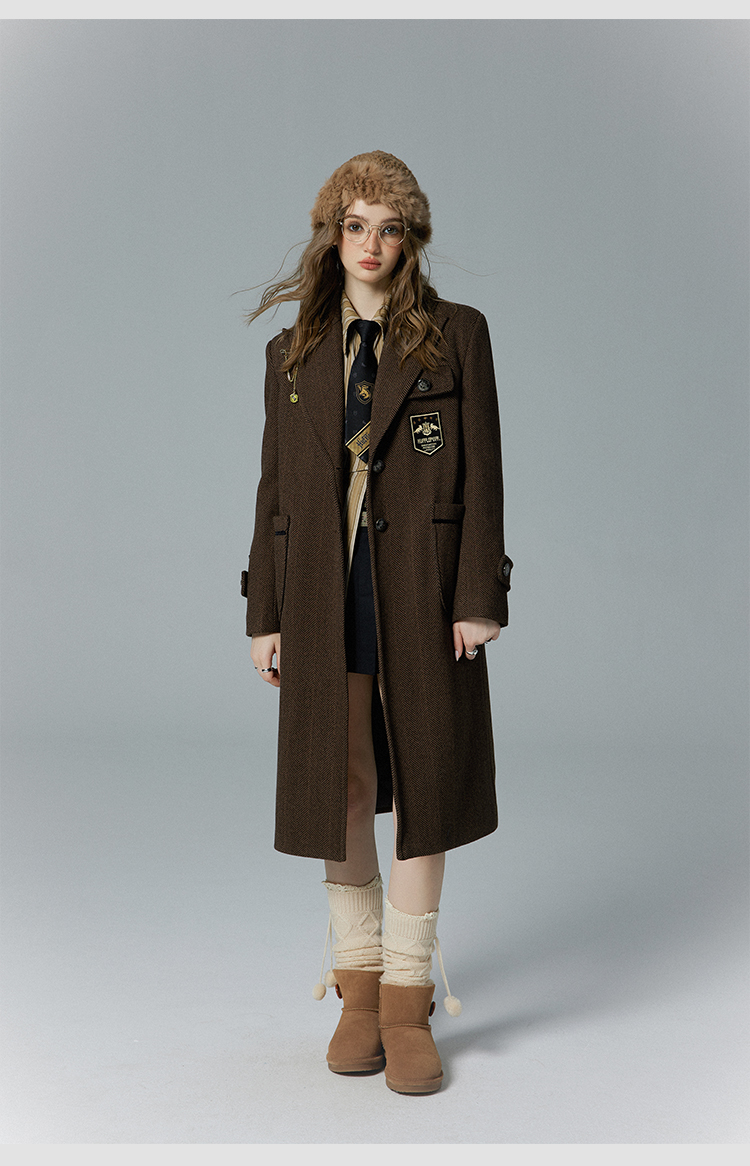 公式 ハリーポッター ヘリンボーン柄ロングコート ホグワーツ寮 4色