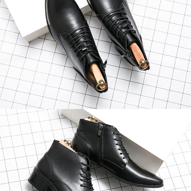 BENIR 黒 レザー シークレットシューズ 6cm BENIR メンズシューズ 25.5 黒 ベニル ウェディング 結婚式