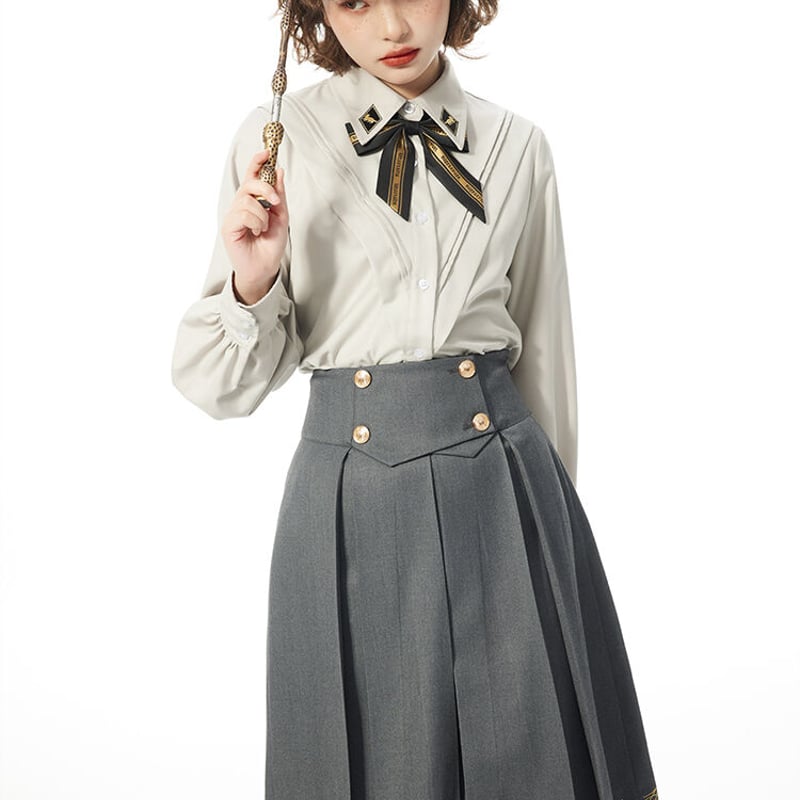 【公式】ハリーポッタースタジオツアー プリーツスカート+ネクタイ/現地購入・美品 公式 ハリーポッター レイヤード プリーツスカート グレー 海外限定