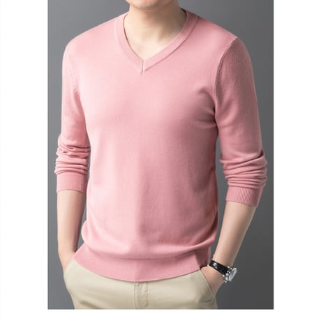 パステル ピンク Vネックセーター  無地カラー スクールセーター ユニセックスサイズ