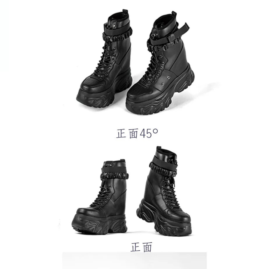 シークレットレースアップショートブーツ　タンク底ver.　ブラック XL コスプレ用ブーツ・シューズ シークレットレースアップショート