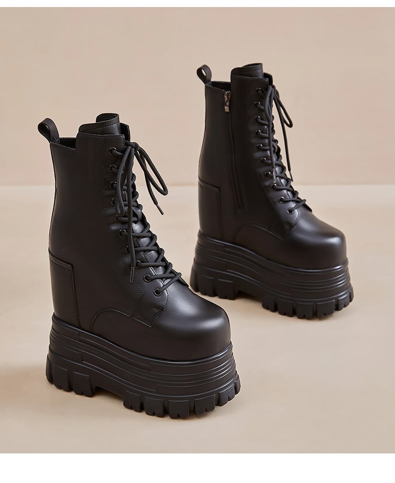 ユズ シークレット シューズ ブーツ 22cm厚底 コスプレ 22㎝】 シークレットブーツ レースアップショートブーツ
