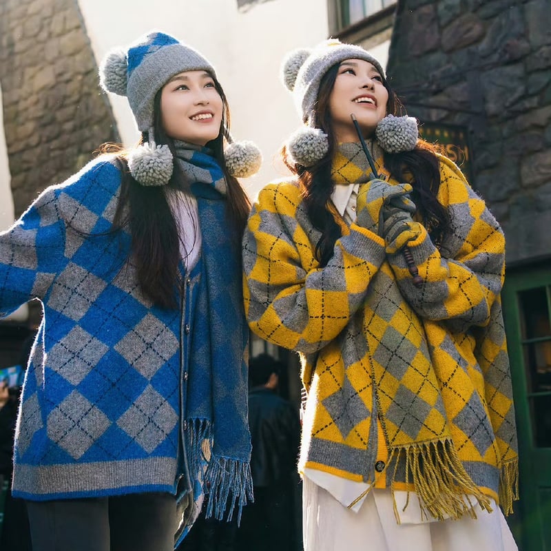 ハリーポッター公式 アーガイル柄手袋 裏起毛 ユニバーサルスタジオ