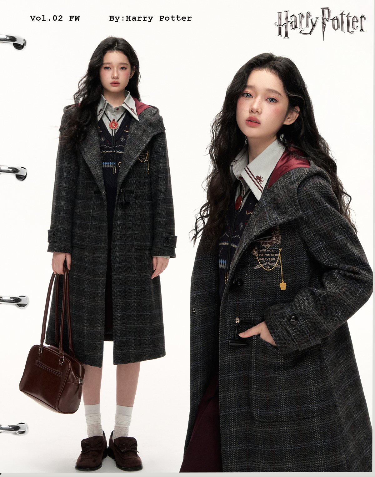 ハリーポッター チェック柄フード付きロングコート KYOUKO2025冬 | Aki