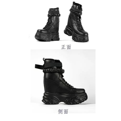 【+22㎝】 シークレットブーツ レースアップショートブーツ ブラック 厚底 コスプレ cos時代