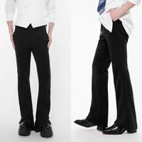 【ファスナー型】厚底・ヒール・シークレットシューズ用 ロングストレートパンツ フォーマルスーツパンツ ブラック  コスプレ
