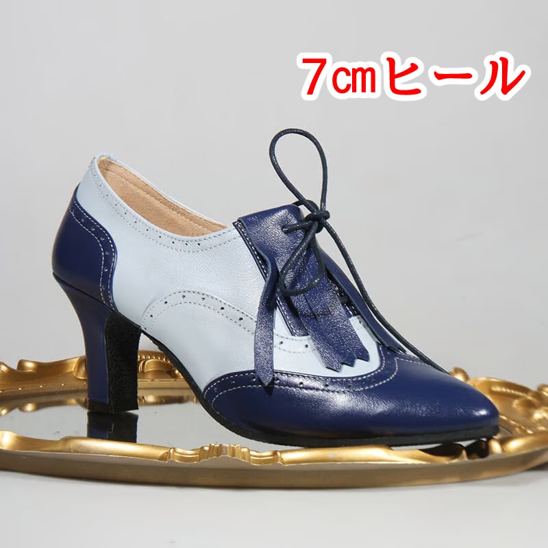 7㎝ヒール】 フリンジオックスフォードシューズ スカイブルー