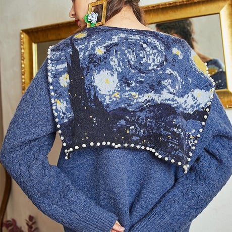 ゴッホ 星月夜 セーラーニットカーディガン 美術作品シリーズ