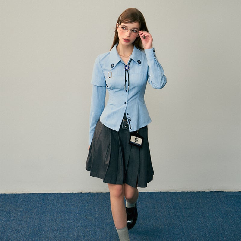 ハリーポッター 襟シンボル刺繍 スリムシャツ ホグワーツ寮