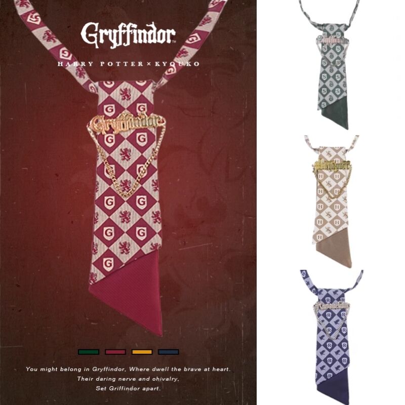 公式 ハリーポッター 格子柄ネクタイ&チャーム ホグワーツ寮 4色